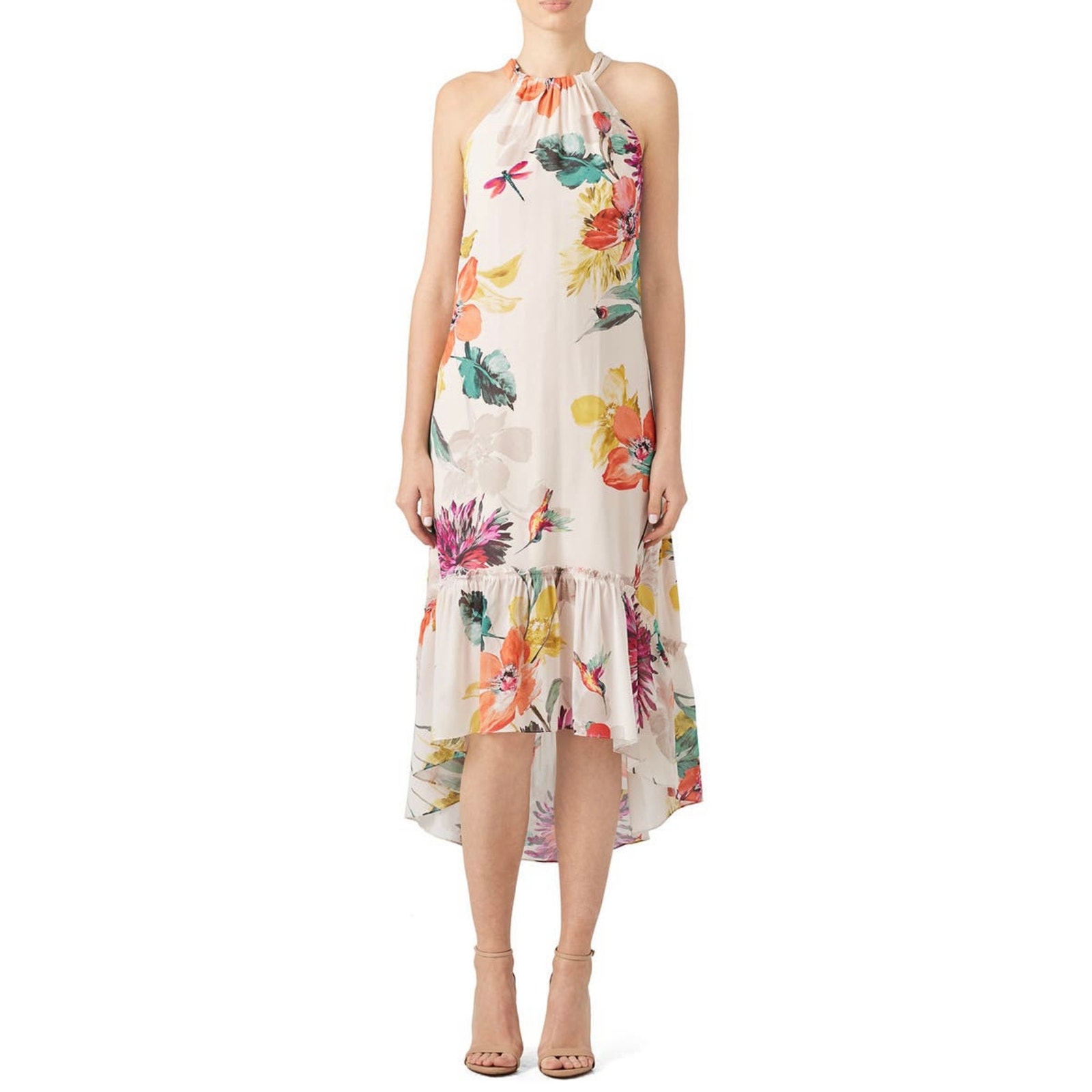 Trina Turk Floral Rosales Pink Silk Sleeveless Halter Shift Dress Size Xs